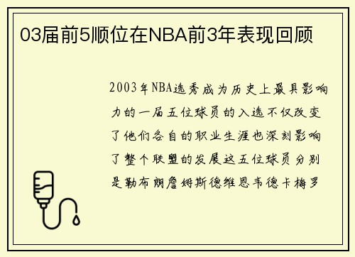 03届前5顺位在NBA前3年表现回顾